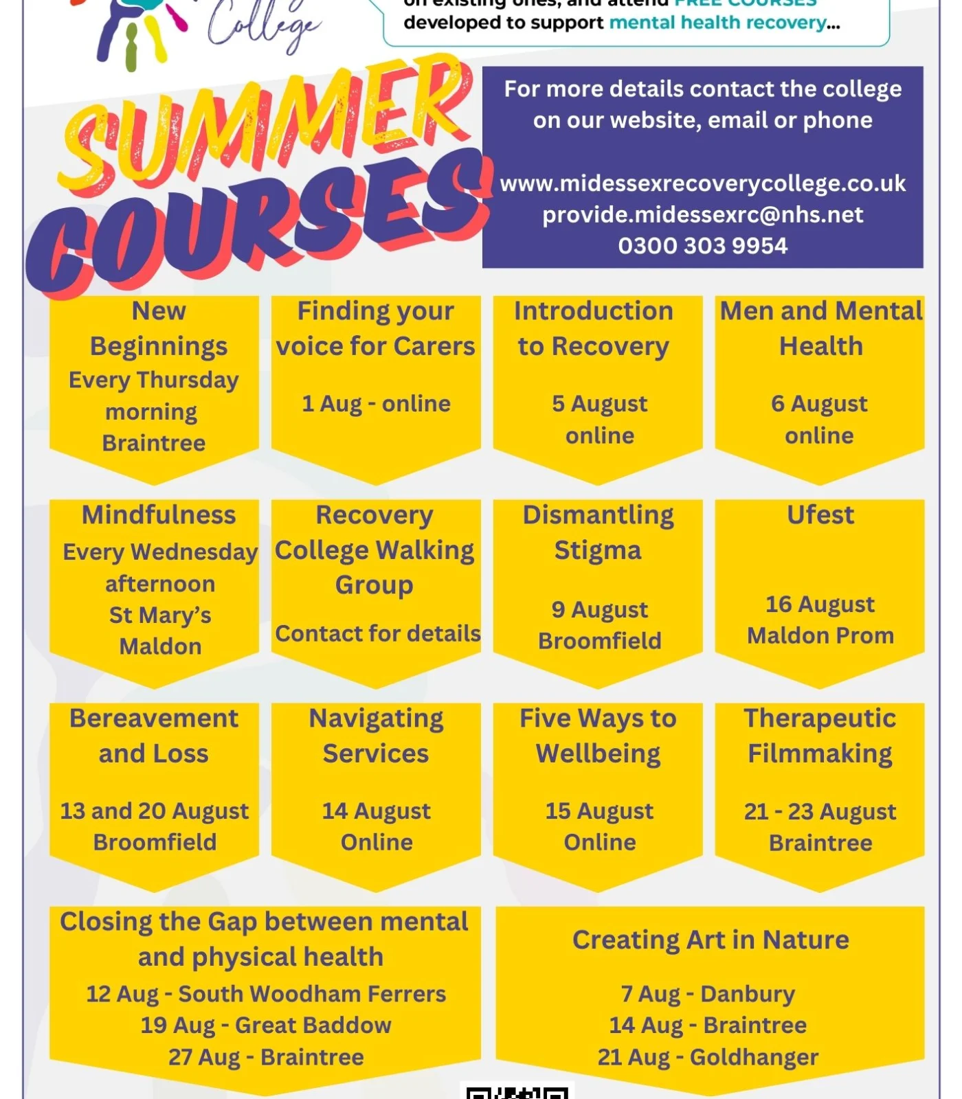 Mid Essex Recovery College Summer Courses