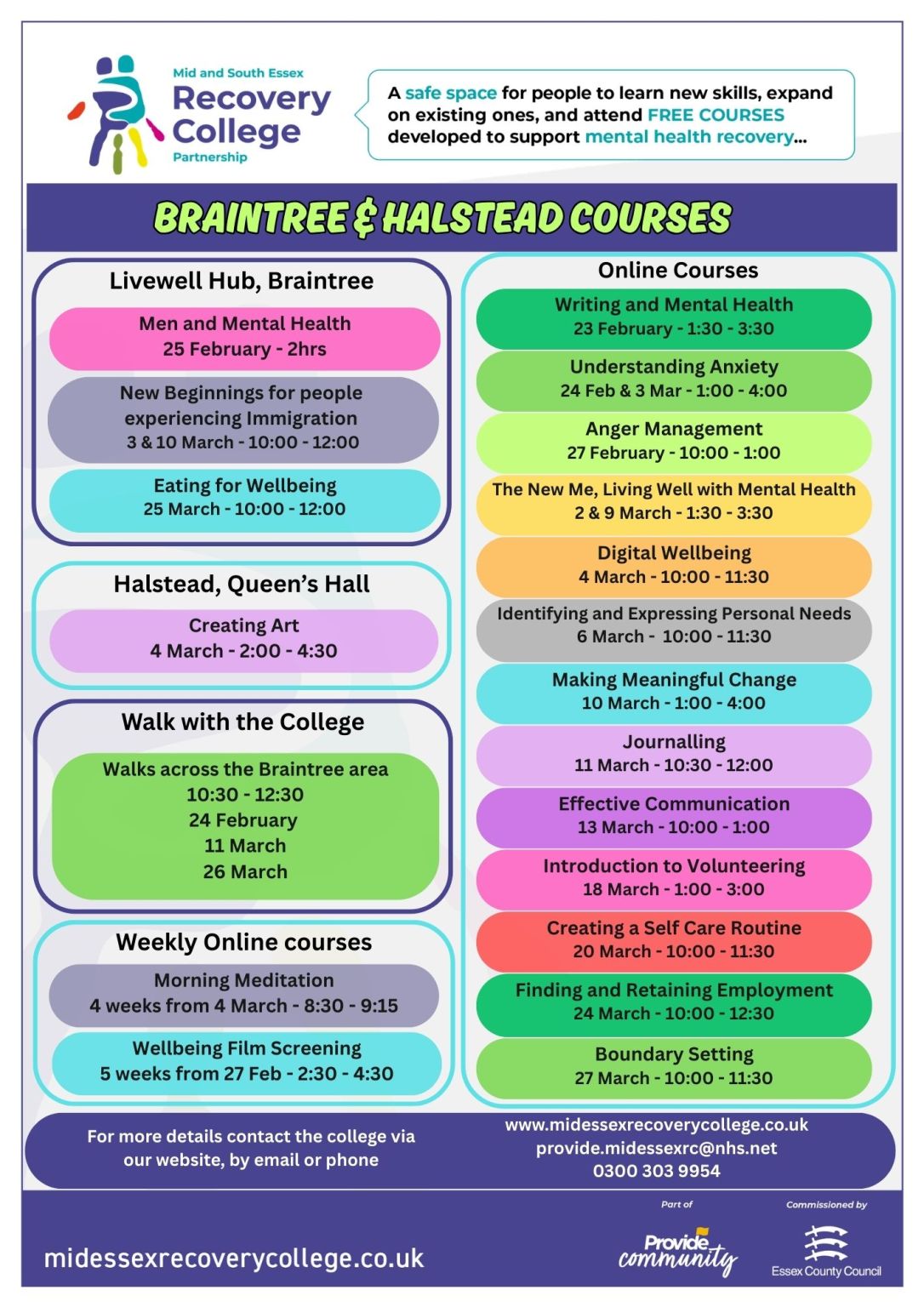 Free Mid and South Essex Recovery College Courses – February to March ...